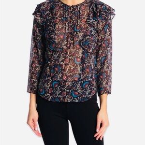Veronica Beard Aneri Ruffle Printed Silk Georgette Blouse.Size 2 quiet luxury